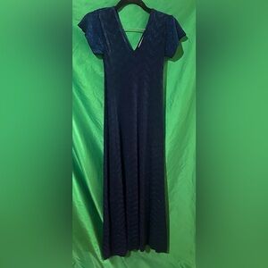 Zara Knit Navy Blue and Black Metallic Chevron Maxi Dress size Small